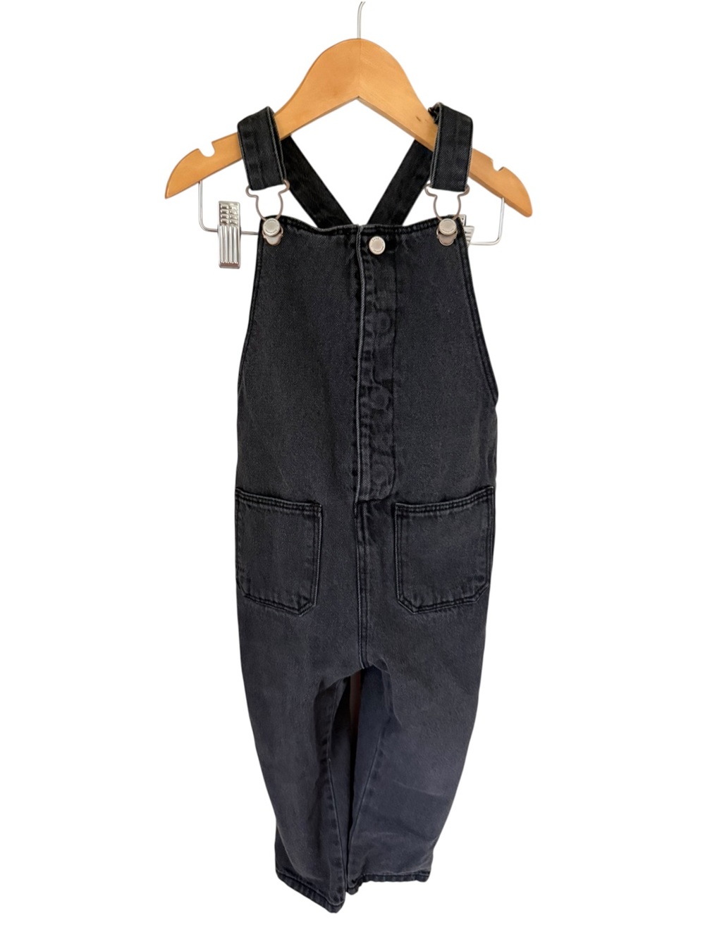 Zara Black Kids Denim Overalls with Front Pockets Floral Lined 2/3 Years